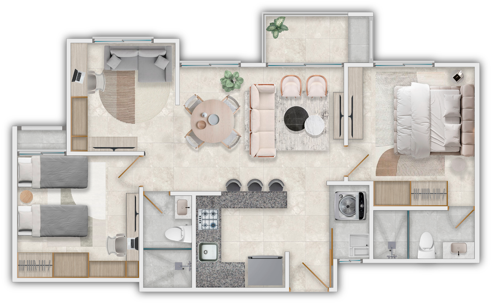 Plano de distribución del apartamento de 60 m² en Central Tower